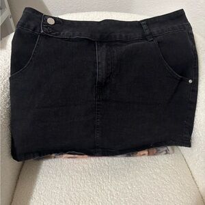 Windsor Black Denim Mini Skirt with Snap Details